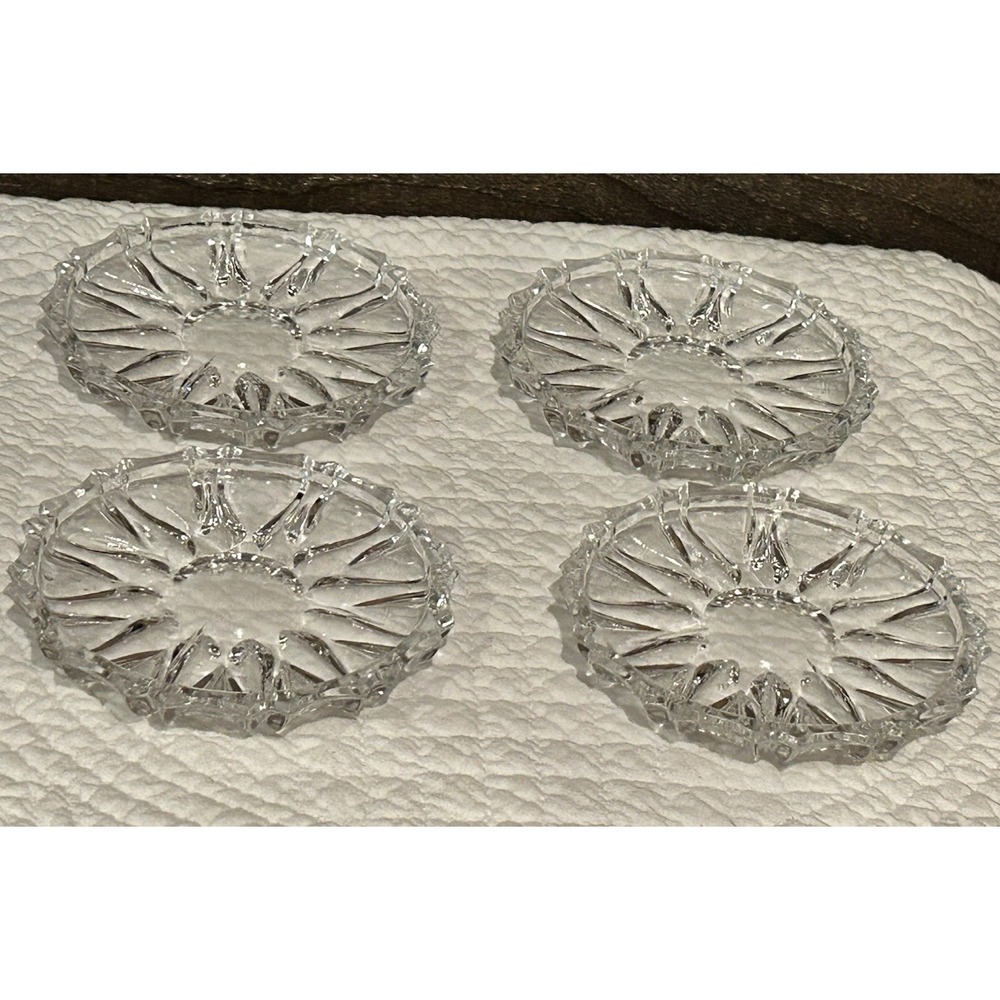 Vintage Clear Glass Chair Table Couch Coasters Starburst / Sun Pattern, Set of 4